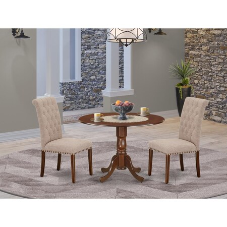 East West Furniture 3 Piece Dublin Dinette Set - Mahogany & Light Fawn DLBR3-MAH-04